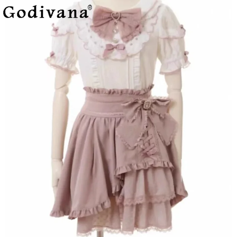 Japanese Spring Summer Sweet Versatile Age Reduction Skirts Chic Lace-up Bow Lace Irregular Cute Girl High Waist Cake Skirt
Japanese Spring Summer Sweet Versatile Age Reduction Skirts Chic Lace-up Bow Lace Irregular Cute Girl High Waist Cake Skirt