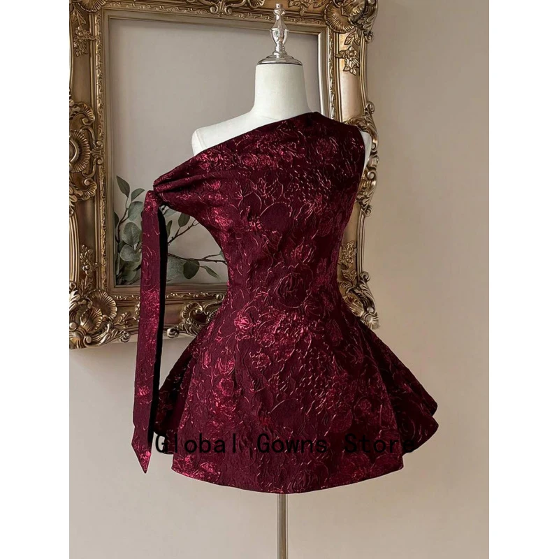 Burgundy One Shoulder Short Bridesmaid Dresses With Bow Strapless Customized Corset Back Mini Wedding Party Dress Customized
Burgundy One Shoulder Short Bridesmaid Dresses With Bow Strapless Customized Corset Back Mini Wedding Party Dress Customized
