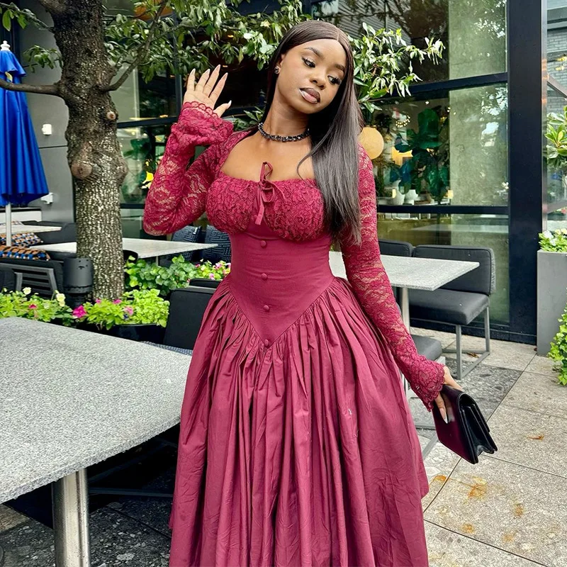 Square collar lace long sleeve waist solid color medium and long dress fashionable simple versatile temperament elegant holiday
Square collar lace long sleeve waist solid color medium and long dress fashionable simple versatile temperament elegant holiday