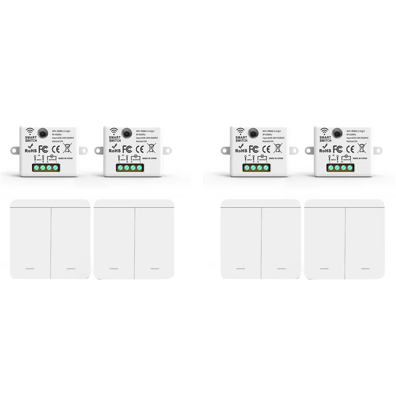 SB-4PCS Wireless Light Wall Switch RF 433Mhz Relay Receiver With 2X 2Gang Panel Switch LED Remote Control For LED Lamp
SB-4PCS Wireless Light Wall Switch RF 433Mhz Relay Receiver With 2X 2Gang Panel Switch LED Remote Control For LED Lamp