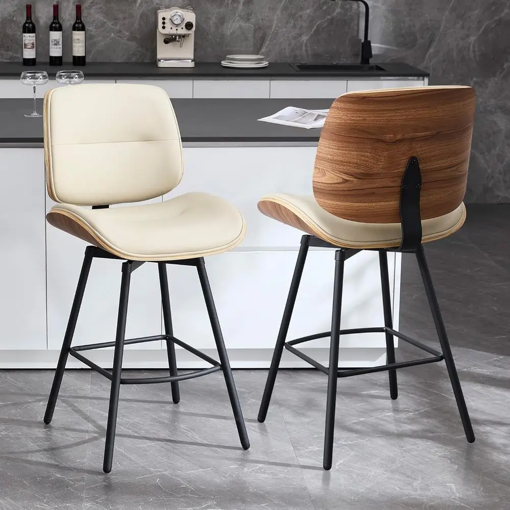 Swivel Bar Stools Set of 2, Modern Counter Height with Walnut Backrest and Metal Legs, Upholstered Leather Chairs for Kitchen Is
Swivel Bar Stools Set of 2, Modern Counter Height with Walnut Backrest and Metal Legs, Upholstered Leather Chairs for Kitchen Is