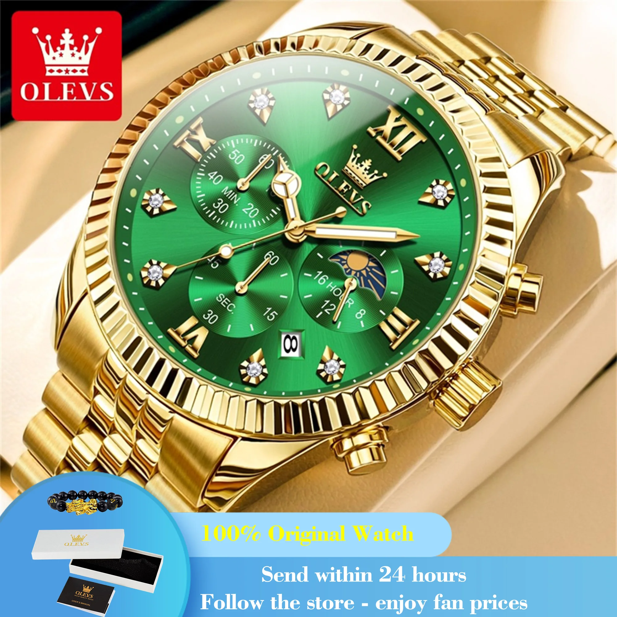 OLEVS 2932 Men's Watch 43mm Big Dial Chronograph Quartz Watch For Men Moon Phase Date 30M Waterproof Male Wristwatch Steel Strap
OLEVS 2932 Men's Watch 43mm Big Dial Chronograph Quartz Watch For Men Moon Phase Date 30M Waterproof Male Wristwatch Steel Strap