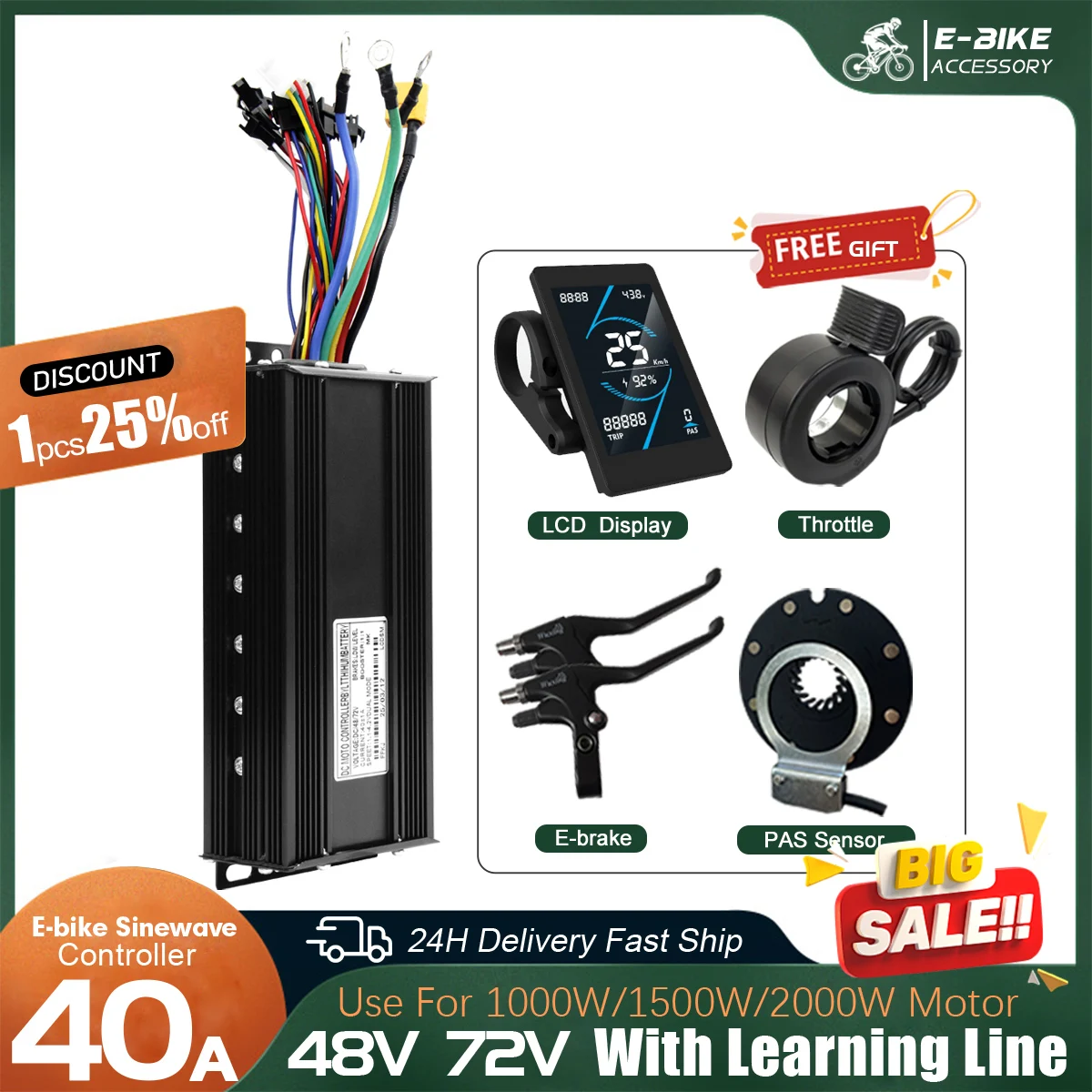 Three-Mode Ebike Controller 48V 72V 40A with Learning Function LCD Display For Electric Bicycle Tricycle Ebike E-Scooter Parts
Three-Mode Ebike Controller 48V 72V 40A with Learning Function LCD Display For Electric Bicycle Tricycle Ebike E-Scooter Parts