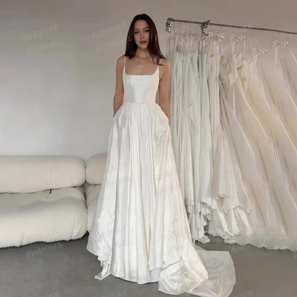 Simple A Line Wedding Dresses Woman's Sexy Boat Neck Bride Gowns Sleeveless Pleat Satin Backless Vestidos De Noche Customized
Simple A Line Wedding Dresses Woman's Sexy Boat Neck Bride Gowns Sleeveless Pleat Satin Backless Vestidos De Noche Customized