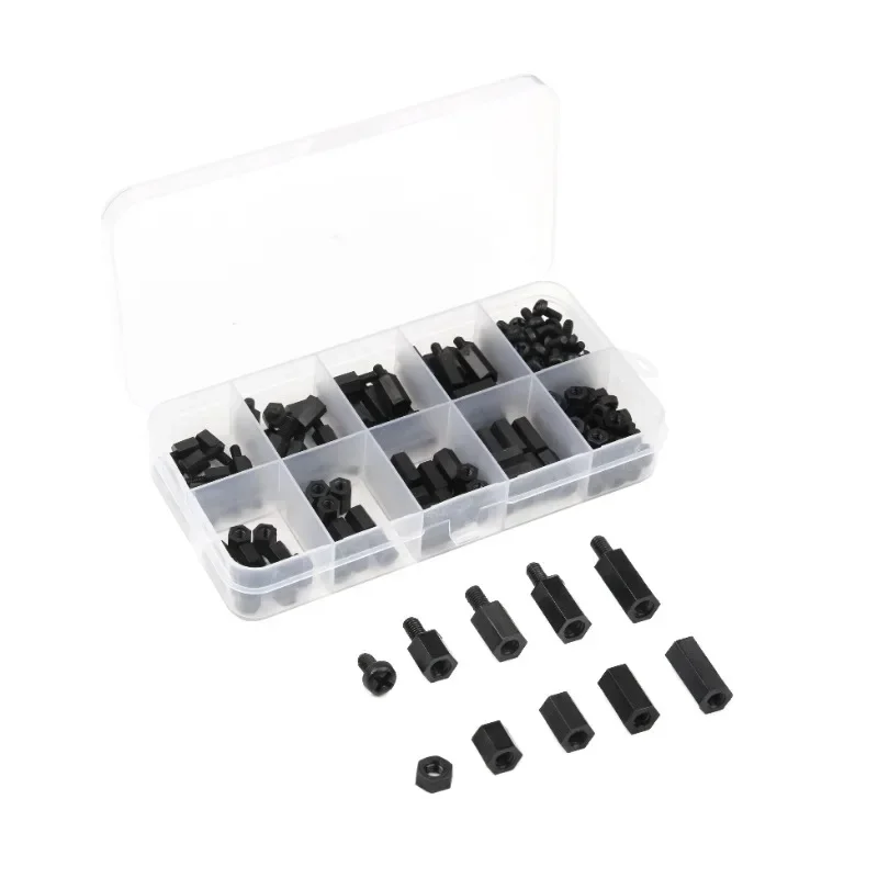 180Pcs Black M3 Nylon Hex Spacers Male/Female Screws Nuts Stand-off Kit With Plastic Box For Electronics PC Board
180Pcs Black M3 Nylon Hex Spacers Male/Female Screws Nuts Stand-off Kit With Plastic Box For Electronics PC Board