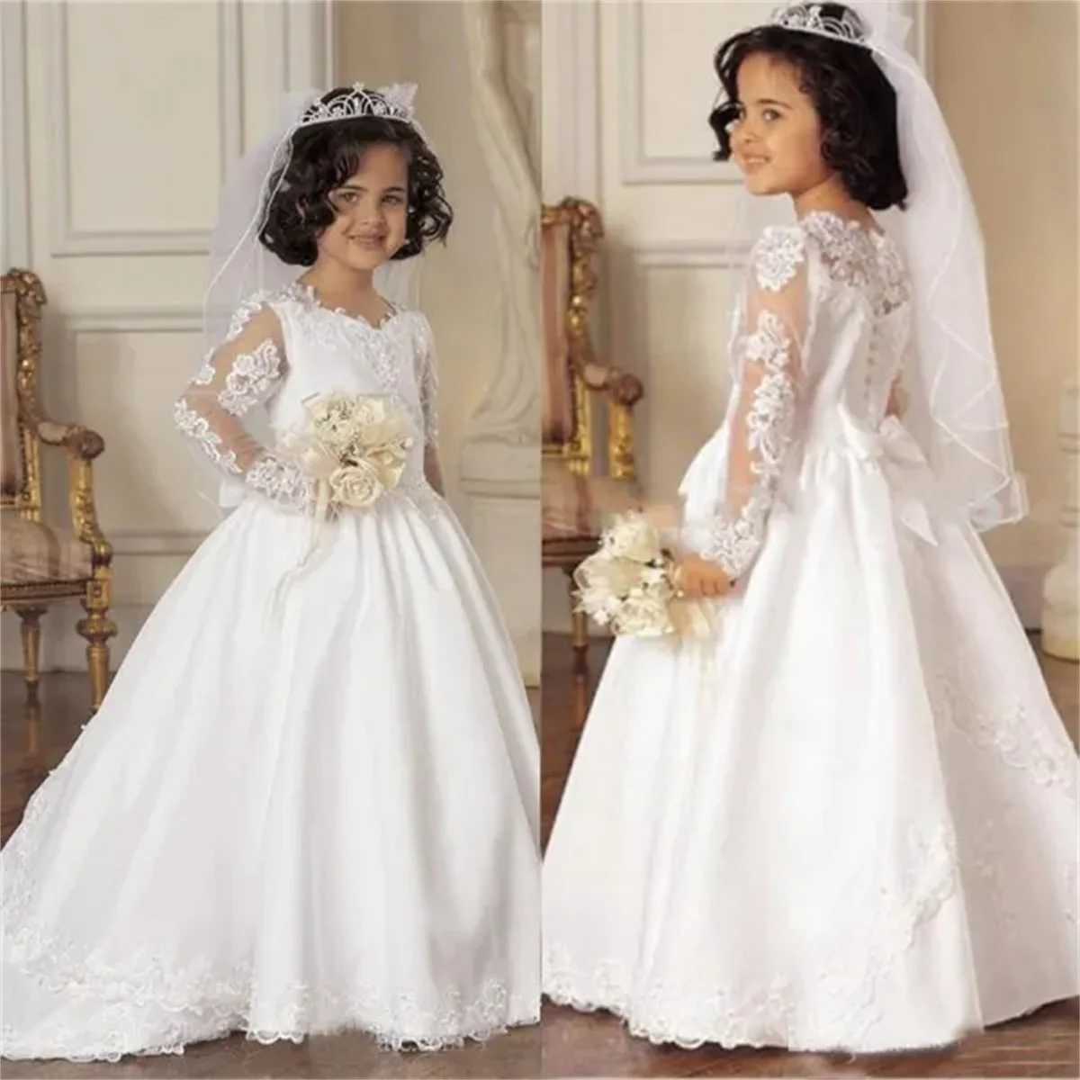 Lace Tulle Flower Girl Dress White Satin Applique For Wedding Simple Kids First Communion Birthday Party Princess Ball Gowns
Lace Tulle Flower Girl Dress White Satin Applique For Wedding Simple Kids First Communion Birthday Party Princess Ball Gowns