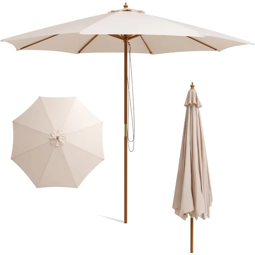 Wooden Patio Umbrella with Rope Pulley Lift, 8 Bamboo Ribs, 3 Adjustable Heights, Vented Roof, Outdoor Table Umbrella for Garden
Wooden Patio Umbrella with Rope Pulley Lift, 8 Bamboo Ribs, 3 Adjustable Heights, Vented Roof, Outdoor Table Umbrella for Garden