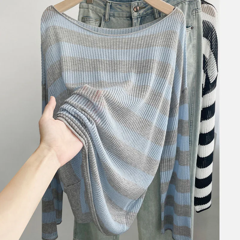 Sueter Feminino New Long Sleeve Sunscreen Knitted Sweater Women Pullovers O-Neck Striped Knit Sweater Pullover Women Tops Q4356
Sueter Feminino New Long Sleeve Sunscreen Knitted Sweater Women Pullovers O-Neck Striped Knit Sweater Pullover Women Tops Q4356