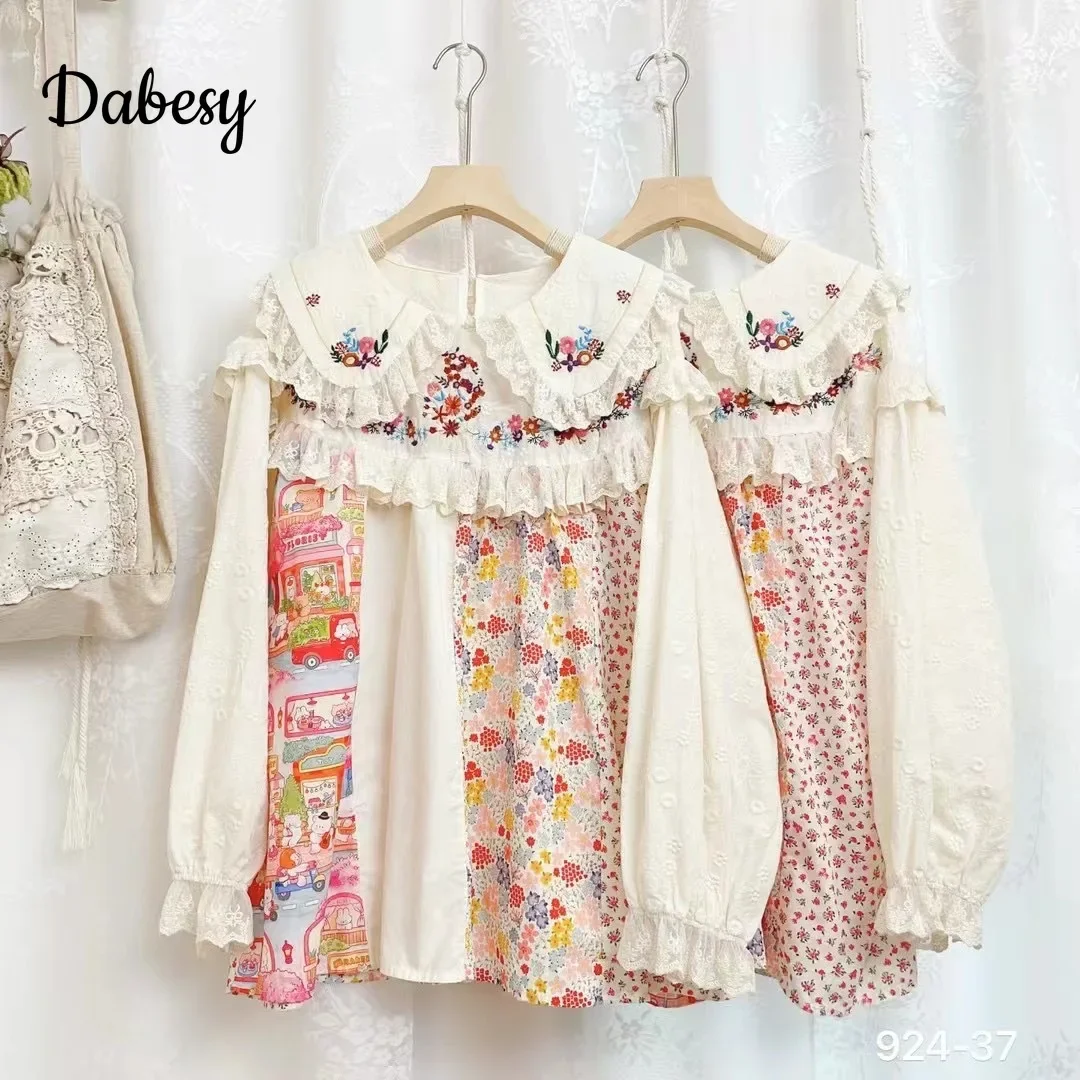 Vintage Embroidery Lace Ruffles Patchwork Lolita Shirt Women Spring Mori Peter Pan Collar Cotton Long Sleeve Blouse Fairy Tops
Vintage Embroidery Lace Ruffles Patchwork Lolita Shirt Women Spring Mori Peter Pan Collar Cotton Long Sleeve Blouse Fairy Tops