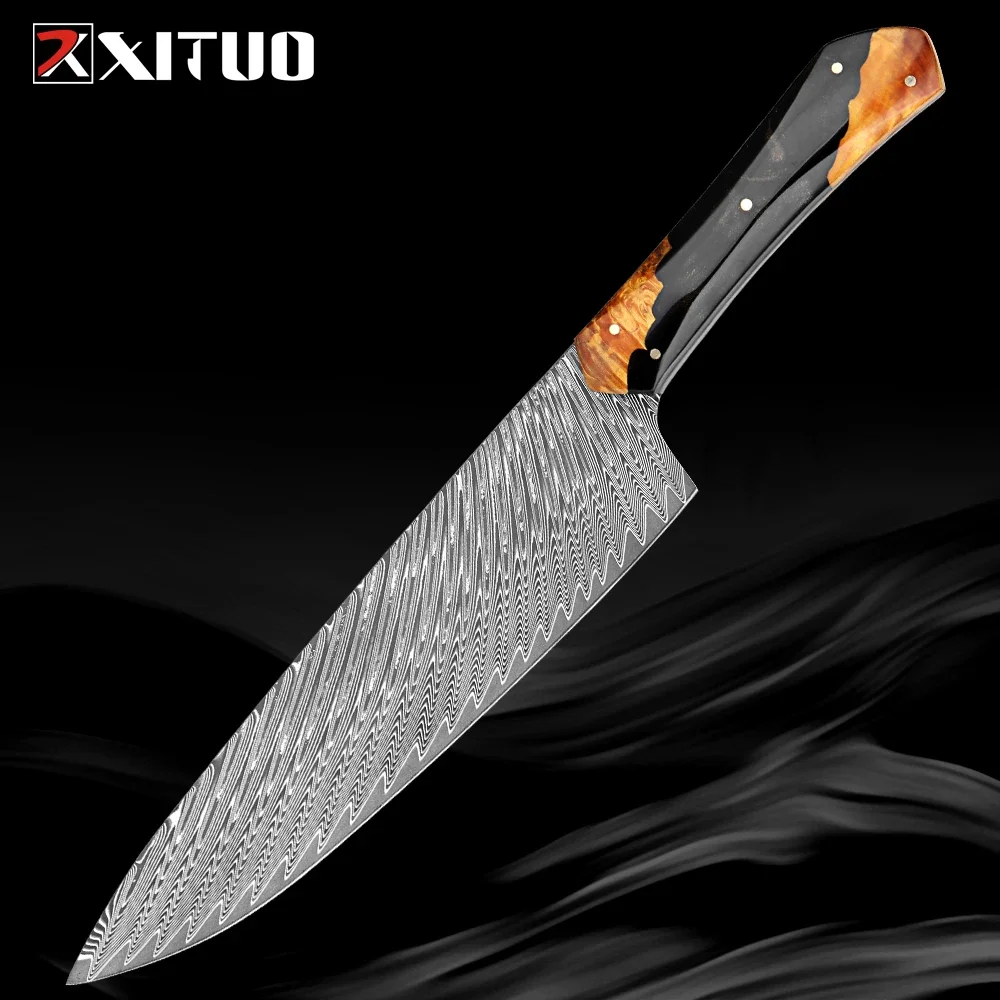 Professional 8 Inch Chef's Knife Handmade Damascus Steel Sharp Kitchen Knife Slicing Knife Resin and Stabilized Wood Handle
Professional 8 Inch Chef's Knife Handmade Damascus Steel Sharp Kitchen Knife Slicing Knife Resin and Stabilized Wood Handle