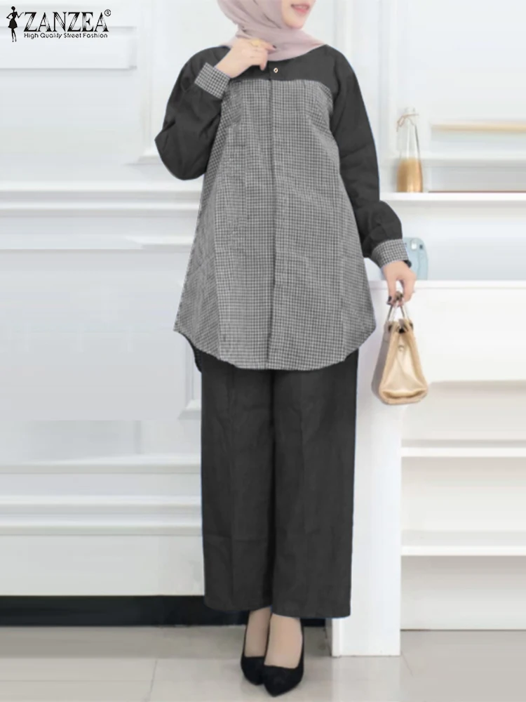 ZANZEA Autumn Women Plaid Checked Muslim Sets 2PCS Turkey Abaya Tracksuits Vintage Long Sleeve Patchwork Blouse Trousers Suits
ZANZEA Autumn Women Plaid Checked Muslim Sets 2PCS Turkey Abaya Tracksuits Vintage Long Sleeve Patchwork Blouse Trousers Suits