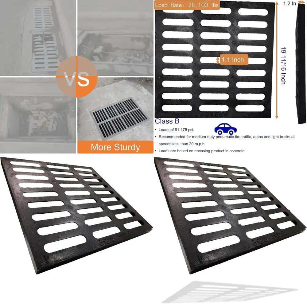 Heavy-Duty 20x20 in Cast Iron Driveway Drain Grate, Black Square Sewer Cover for Outdoor Trench Drainage
Heavy-Duty 20x20 in Cast Iron Driveway Drain Grate, Black Square Sewer Cover for Outdoor Trench Drainage