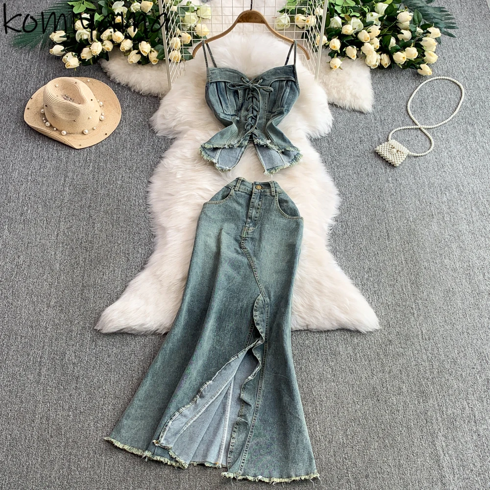 Spice Girl Sexy Woman Summer 2025 New Sets Irregular Lace-up Camis Ropa Mujer High Waist Split Skirt Sweet Cool Denim Set
Spice Girl Sexy Woman Summer 2025 New Sets Irregular Lace-up Camis Ropa Mujer High Waist Split Skirt Sweet Cool Denim Set