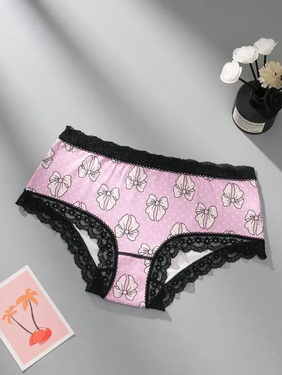 Womens Pink Bow Print Lace Trimmed Briefs Comfortable Underwear
Womens Pink Bow Print Lace Trimmed Briefs Comfortable Underwear