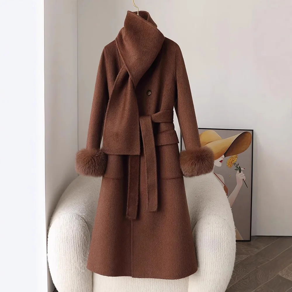Fashion Knitted Cashmere Fur Collar Wool Coat Winter Coats for Ladies Women Long Wool Coat
Fashion Knitted Cashmere Fur Collar Wool Coat Winter Coats for Ladies Women Long Wool Coat