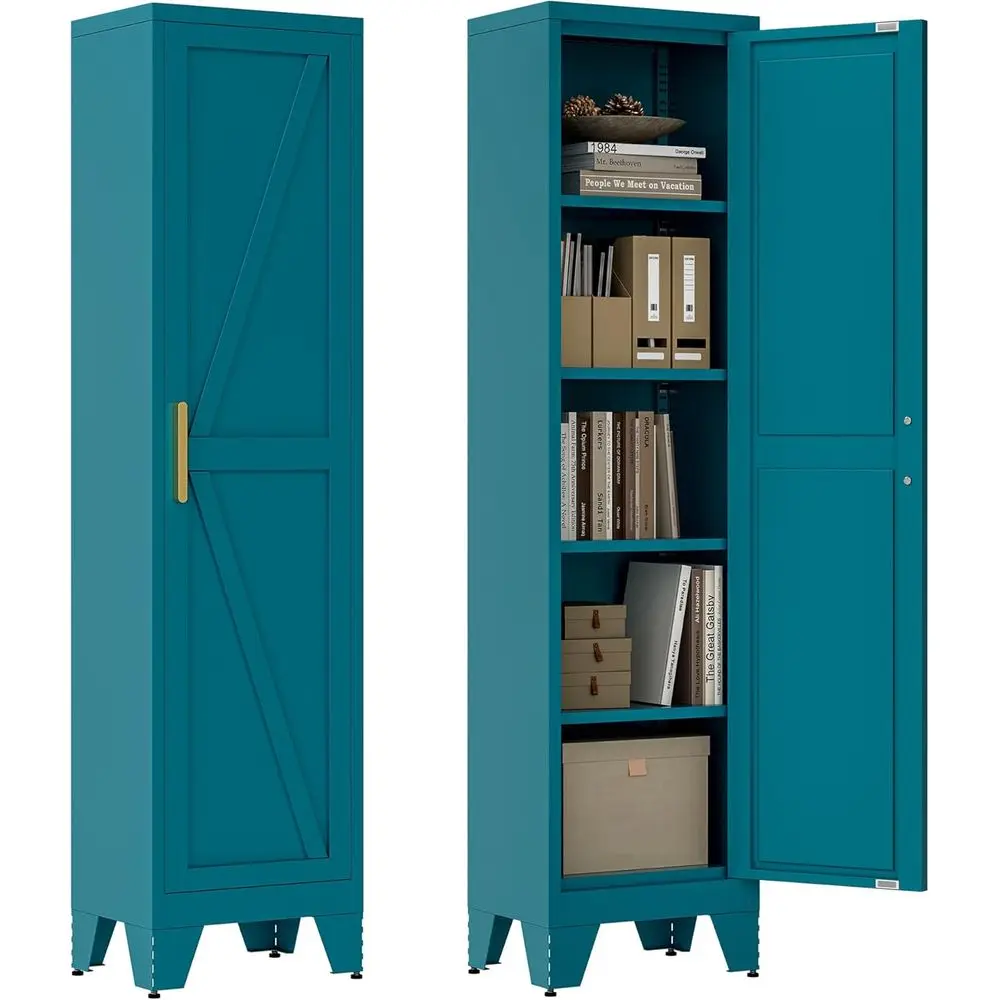 67 Metal Storage Cabinet with Barn Door, 4 Adjustable Shelves, for Home Office or Kitchen Pantry, Peacock Blue
67 Metal Storage Cabinet with Barn Door, 4 Adjustable Shelves, for Home Office or Kitchen Pantry, Peacock Blue