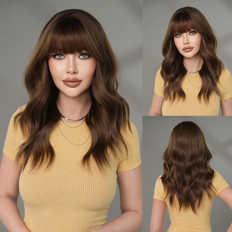 Brown wig for women, chest-length curly , full headpiece, naturally voluminous medium-long hair, slightly wavy with bangs, f
Brown wig for women, chest-length curly , full headpiece, naturally voluminous medium-long hair, slightly wavy with bangs, f