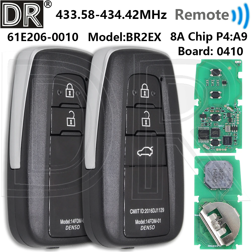 Great BR2EX 8A Chip P4:A9 433.58-434.42MHz 61E206-0010 Proximity Car Remote Control Key For Toyota CHR CH-R 2018+
Great BR2EX 8A Chip P4:A9 433.58-434.42MHz 61E206-0010 Proximity Car Remote Control Key For Toyota CHR CH-R 2018+