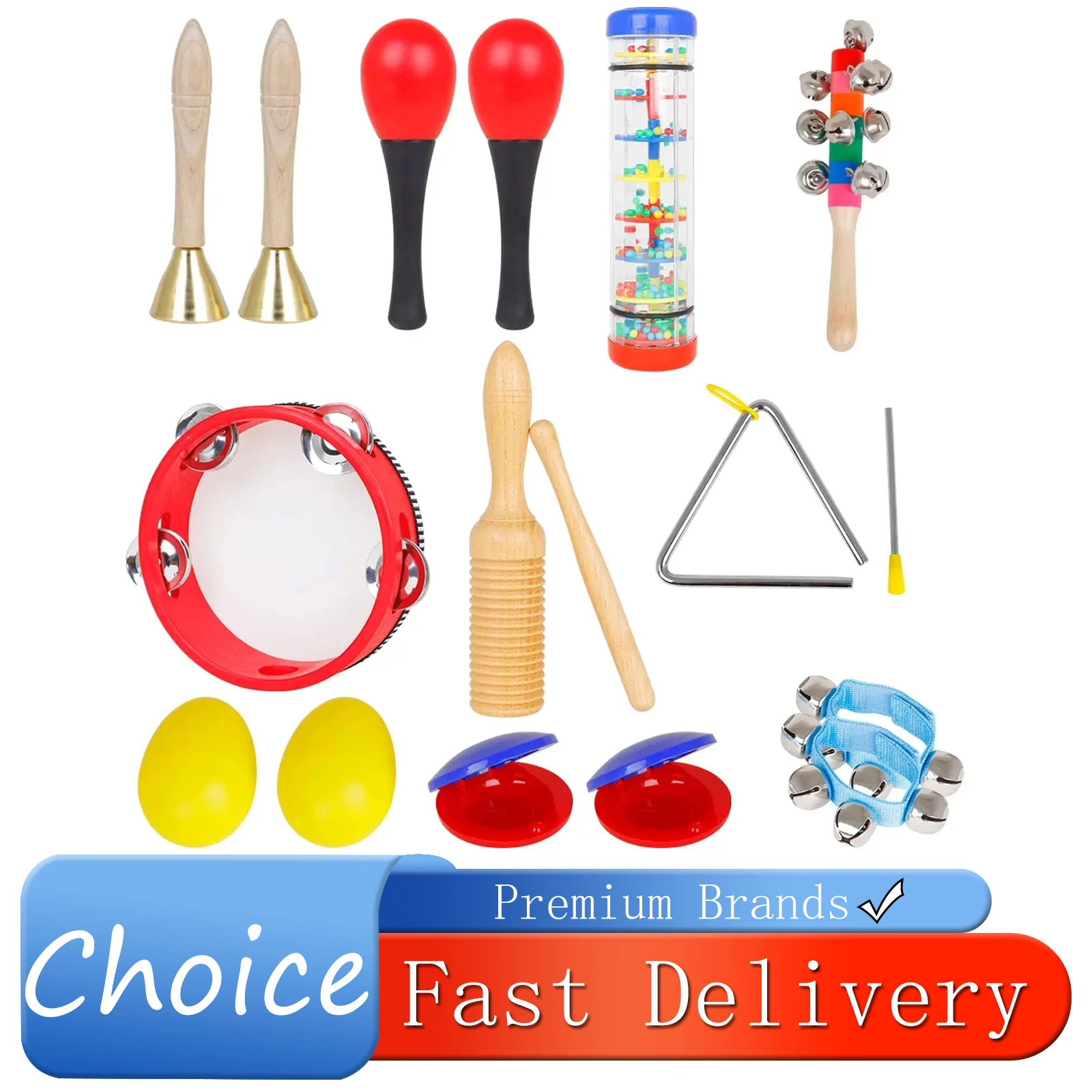 Orff 10 Set Bell Drums Sand Eggs Rattle Board Rattle Barrel Sand Hammer Vertical Bells Children's Gifts Musical Instrument Set
Orff 10 Set Bell Drums Sand Eggs Rattle Board Rattle Barrel Sand Hammer Vertical Bells Children's Gifts Musical Instrument Set