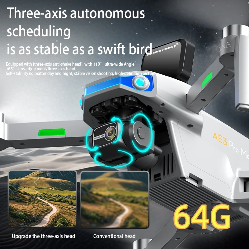 AE3 PRO Drone With 8K Camera 360° Laser Obstacle Avoidance 3-axis PTZ Camera 5G GPS WiFI FPV 4-axis Aircraft RC Drone
AE3 PRO Drone With 8K Camera 360° Laser Obstacle Avoidance 3-axis PTZ Camera 5G GPS WiFI FPV 4-axis Aircraft RC Drone