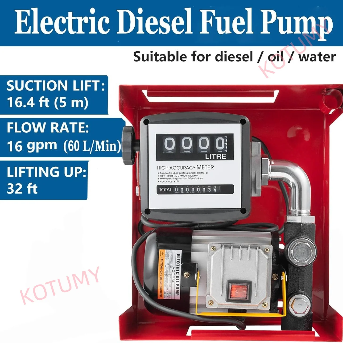 110V 550W Electric Fuel Transfer Pump Assembly, High Flow Self-Priming Diesel Pump Kit with Hose & Nozzle for Oil
110V 550W Electric Fuel Transfer Pump Assembly, High Flow Self-Priming Diesel Pump Kit with Hose & Nozzle for Oil