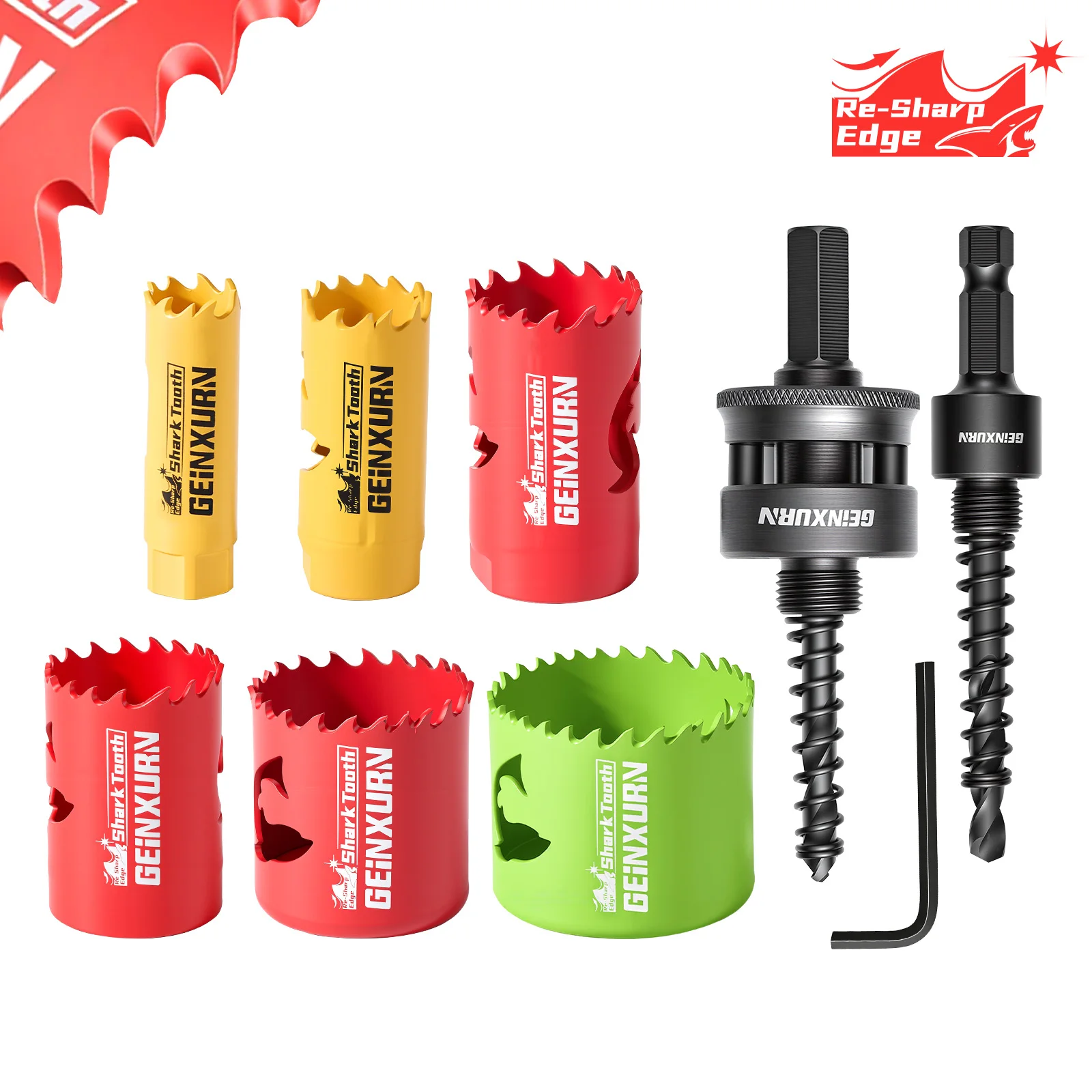 Geinxurn 8PCS Hole Saw Set(5/8'',7/8'',1-1/8'',1-3/8'',1-5/8'',2-1/8''), Shark Tooth Blade, for Wood Metal with Carry Case
Geinxurn 8PCS Hole Saw Set(5/8'',7/8'',1-1/8'',1-3/8'',1-5/8'',2-1/8''), Shark Tooth Blade, for Wood Metal with Carry Case