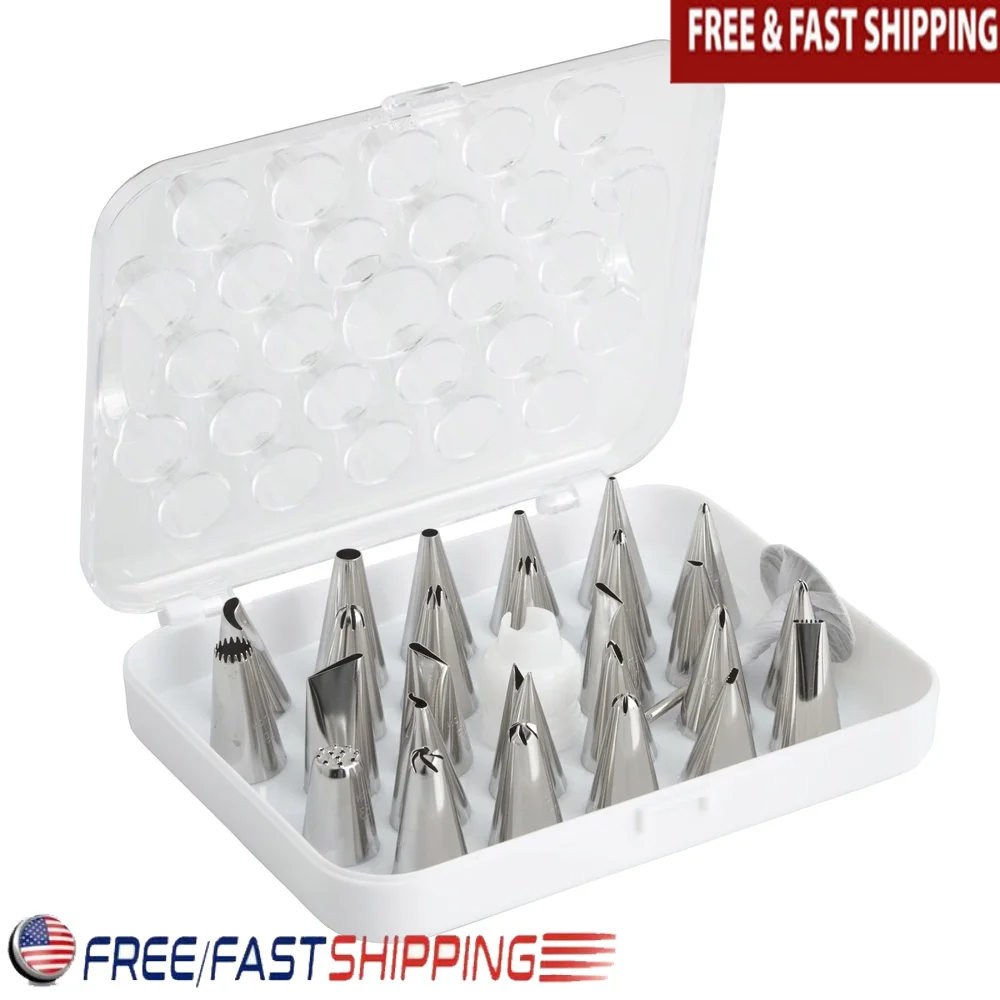 29-Piece Deluxe Decorating Tip Set Stainless Steel and Plastic Includes Coupler Flower Nail Cake Decorating Tools Assorted Tips
29-Piece Deluxe Decorating Tip Set Stainless Steel and Plastic Includes Coupler Flower Nail Cake Decorating Tools Assorted Tips