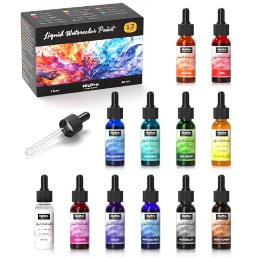 12 Colors Liquid Watercolor Paint Set, 30ml 1oz Ink Dropper Bottles, Liquid Watercolor Paint, Non-Toxic Water Colors Painting S
12 Colors Liquid Watercolor Paint Set, 30ml 1oz Ink Dropper Bottles, Liquid Watercolor Paint, Non-Toxic Water Colors Painting S