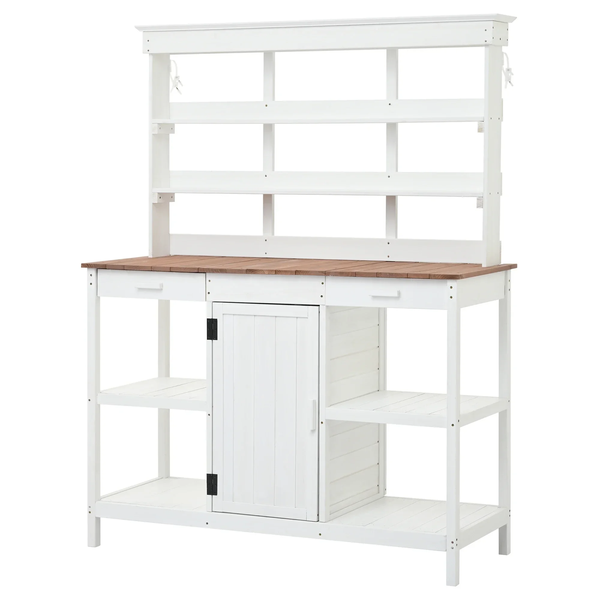 66" Large Outdoor Farmhouse Wooden Potting Bench Table, Garden Workstation with 2 Drawers, Cabinet and Open Shelves for Backyard
66" Large Outdoor Farmhouse Wooden Potting Bench Table, Garden Workstation with 2 Drawers, Cabinet and Open Shelves for Backyard