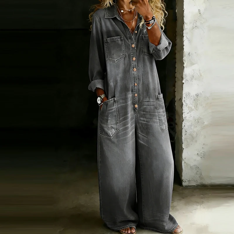 Casual Lapel Button Commute High Waist Romper Spring Summer Lady Playsuits Overalls Vintage Denim Long Sleeve Wide Leg Jumpsuits
Casual Lapel Button Commute High Waist Romper Spring Summer Lady Playsuits Overalls Vintage Denim Long Sleeve Wide Leg Jumpsuits