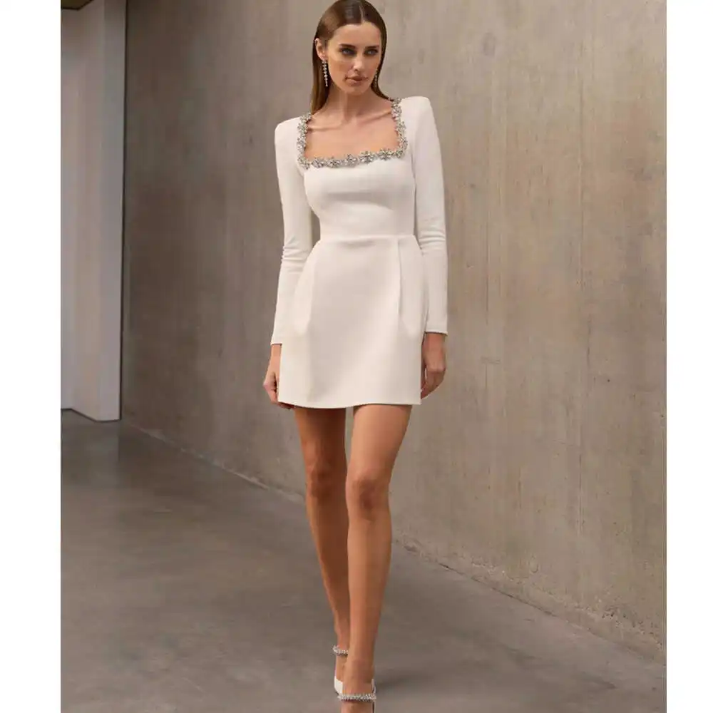 Elegant White Puffy Skirt Long Sleeve Diamond Stitched Casual Square Collar Dress for Party Wedding Anniversary Celebration
Elegant White Puffy Skirt Long Sleeve Diamond Stitched Casual Square Collar Dress for Party Wedding Anniversary Celebration