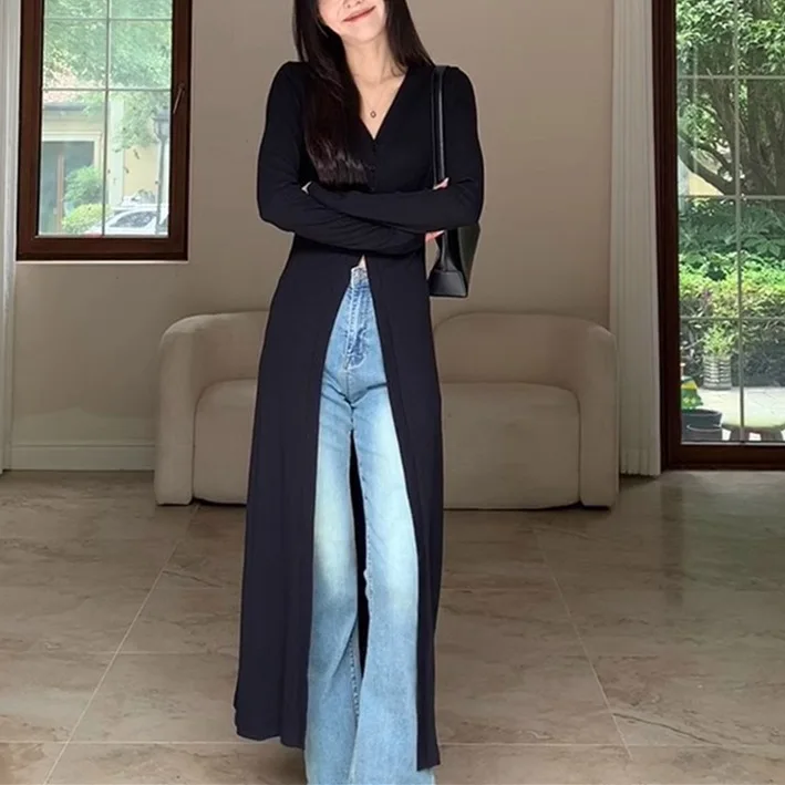 European and American-style women's sun protection cardigan, summer lightweight black V-neck long-sleeve top
European and American-style women's sun protection cardigan, summer lightweight black V-neck long-sleeve top