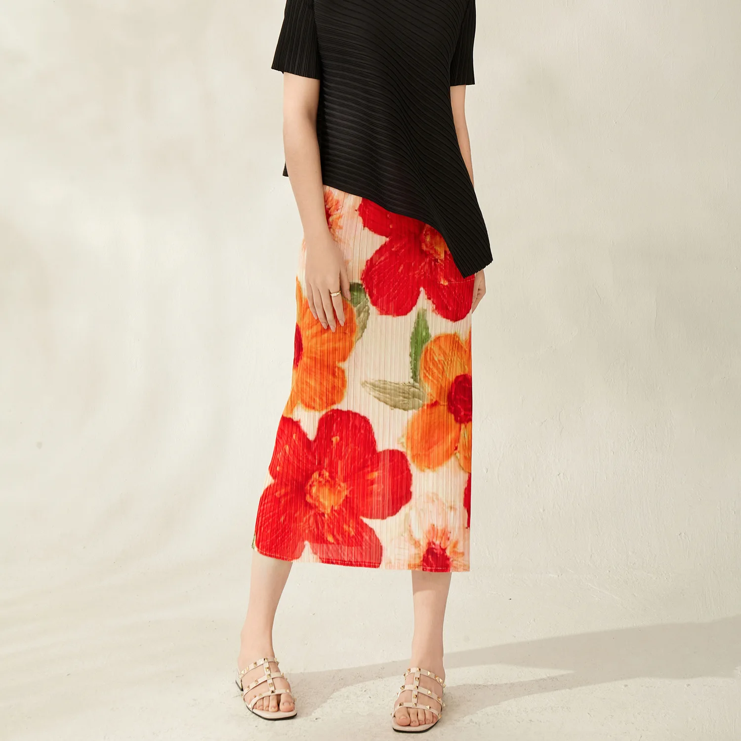 Miyake Pleated Large Flower Print Skirt Summer Skirt Mid-length Design Niche High-waist Print Skirt
Miyake Pleated Large Flower Print Skirt Summer Skirt Mid-length Design Niche High-waist Print Skirt