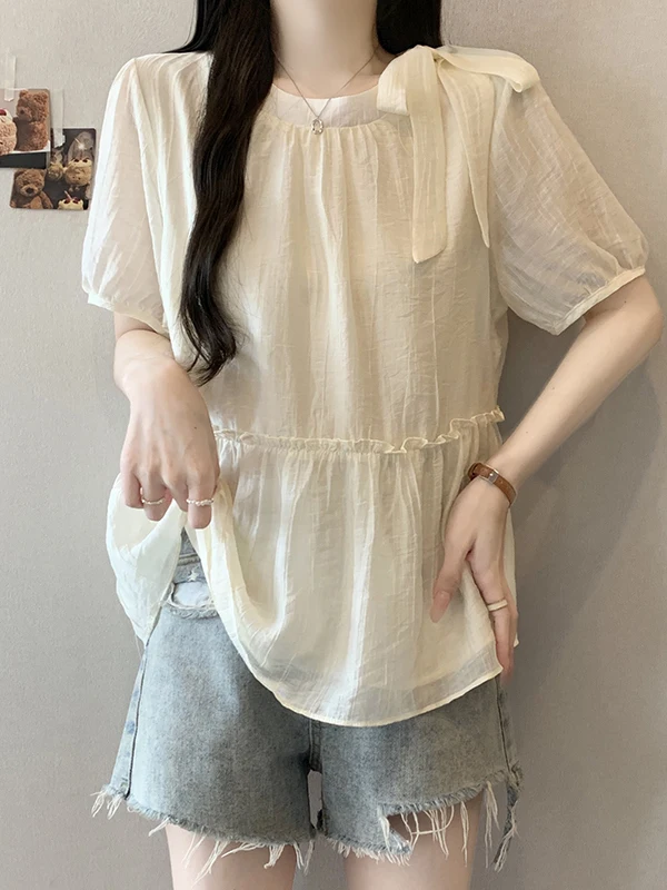 plus Size Women's Shirt Summer New Loose Slimming Design Knot Short Sleeve Women's Top Korean Style Commute Wind
plus Size Women's Shirt Summer New Loose Slimming Design Knot Short Sleeve Women's Top Korean Style Commute Wind