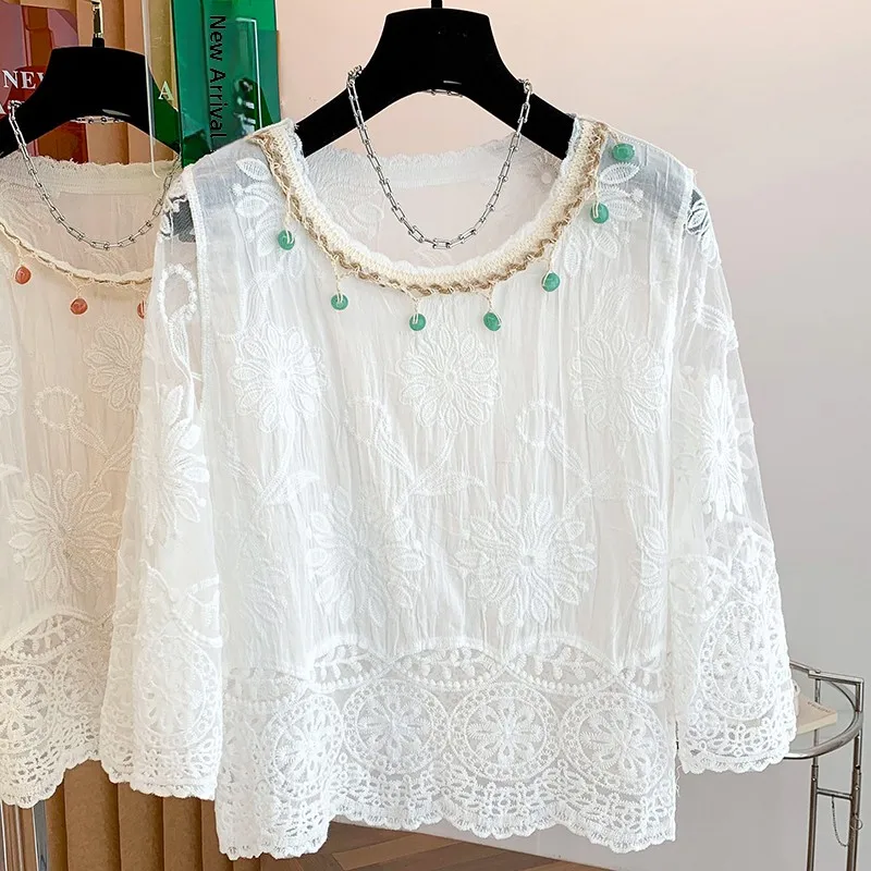 Summer Bohemian Handmade Embroidered Cotton round Neck Pullover Top Floral Patterned Beaded Versatile Small Shirt for Women
Summer Bohemian Handmade Embroidered Cotton round Neck Pullover Top Floral Patterned Beaded Versatile Small Shirt for Women