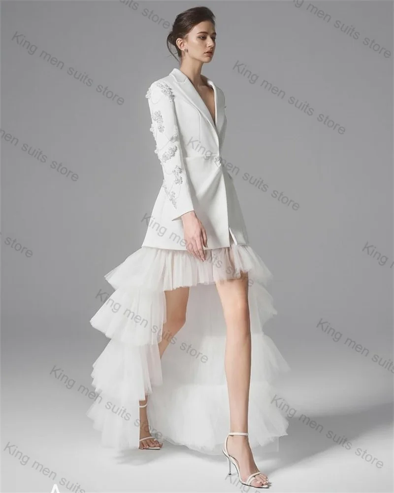White Women Suit Skirt Set 2 Pcs Blazer+Hi-Lo Tulle Prom Dress Customized Formal Office Lady Jacket Wedding Single Breasted Coat
White Women Suit Skirt Set 2 Pcs Blazer+Hi-Lo Tulle Prom Dress Customized Formal Office Lady Jacket Wedding Single Breasted Coat