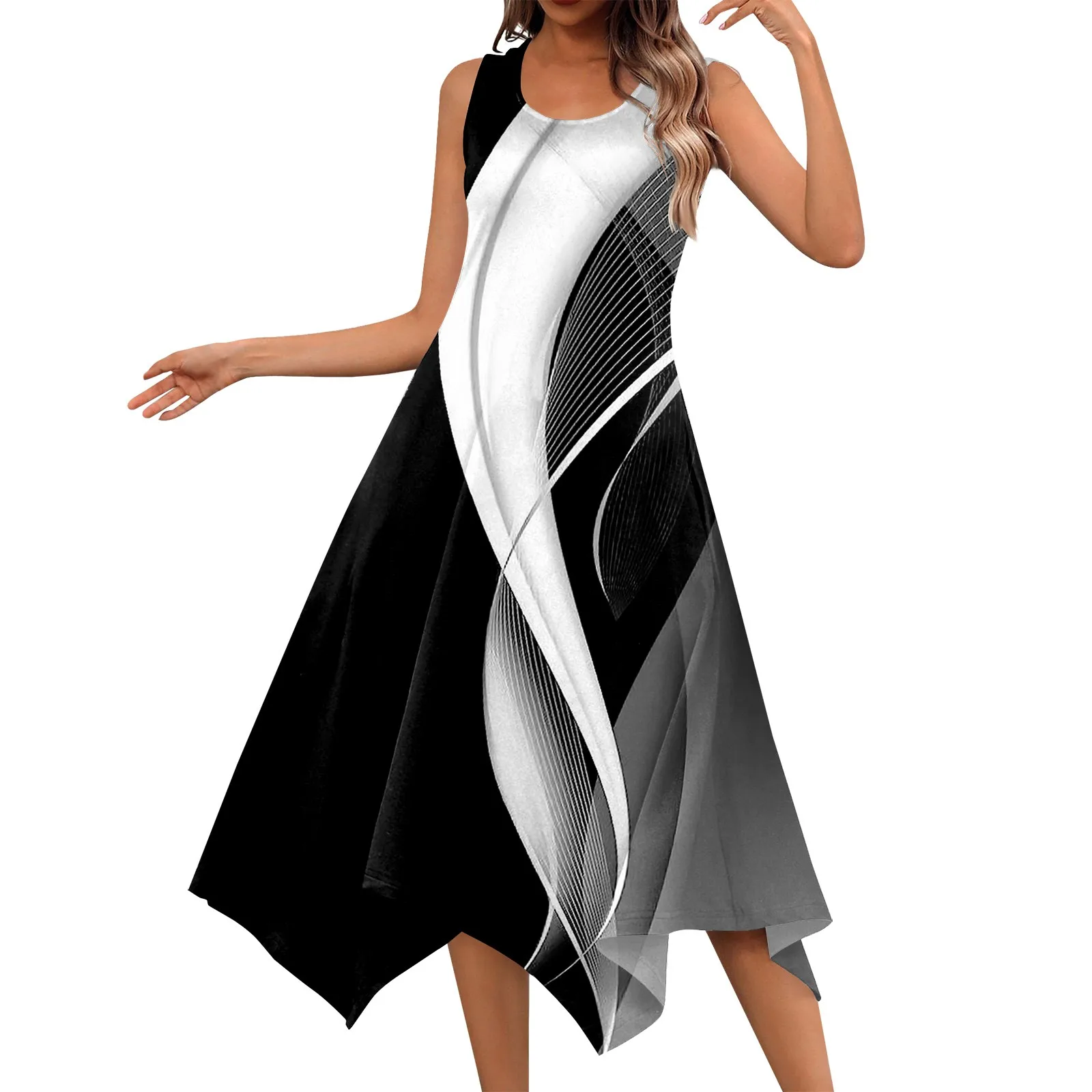 Summer Sleeveless Women Dress Round Neck Casual Fashion Irregular Hem Print Midi Dress Streetwear Female Vestidos 2024 New
Summer Sleeveless Women Dress Round Neck Casual Fashion Irregular Hem Print Midi Dress Streetwear Female Vestidos 2024 New