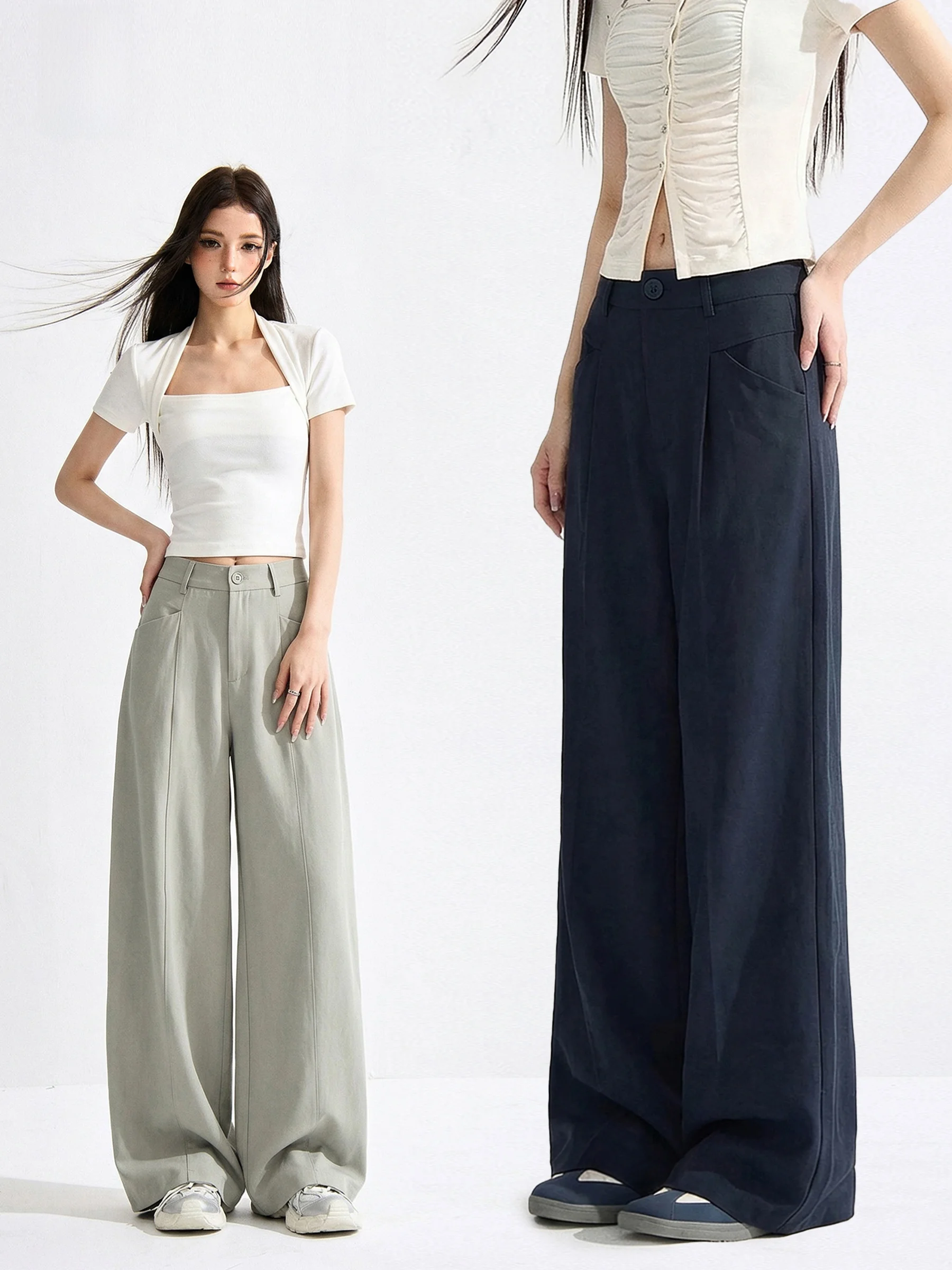 High Waist Wide Leg Suit Pants Women's Casual Drapey Pleated Design Slimming Loose Long Trousers Autumn Spring Fashion
High Waist Wide Leg Suit Pants Women's Casual Drapey Pleated Design Slimming Loose Long Trousers Autumn Spring Fashion