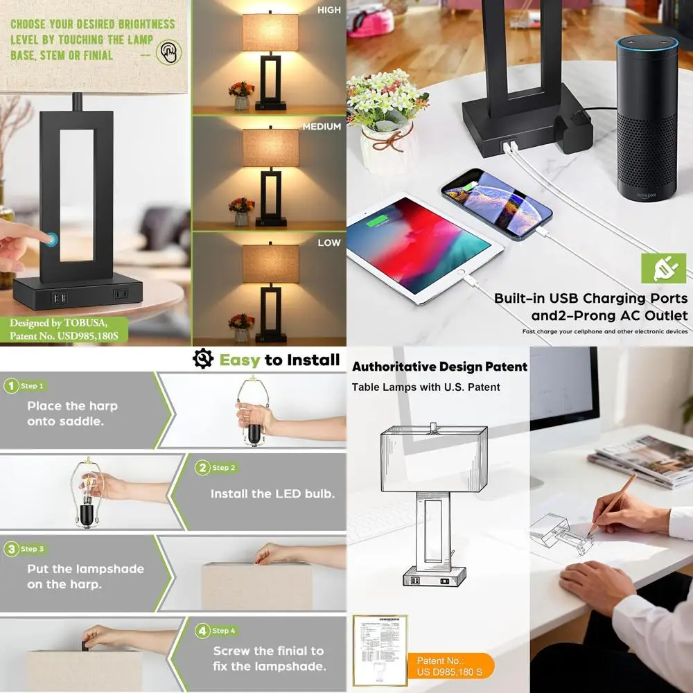 Pair of Touch-Activated 3-Way Dimmable Table Lamps with USB Ports, Fabric Shade for Bedroom, Living Room, Reading
Pair of Touch-Activated 3-Way Dimmable Table Lamps with USB Ports, Fabric Shade for Bedroom, Living Room, Reading