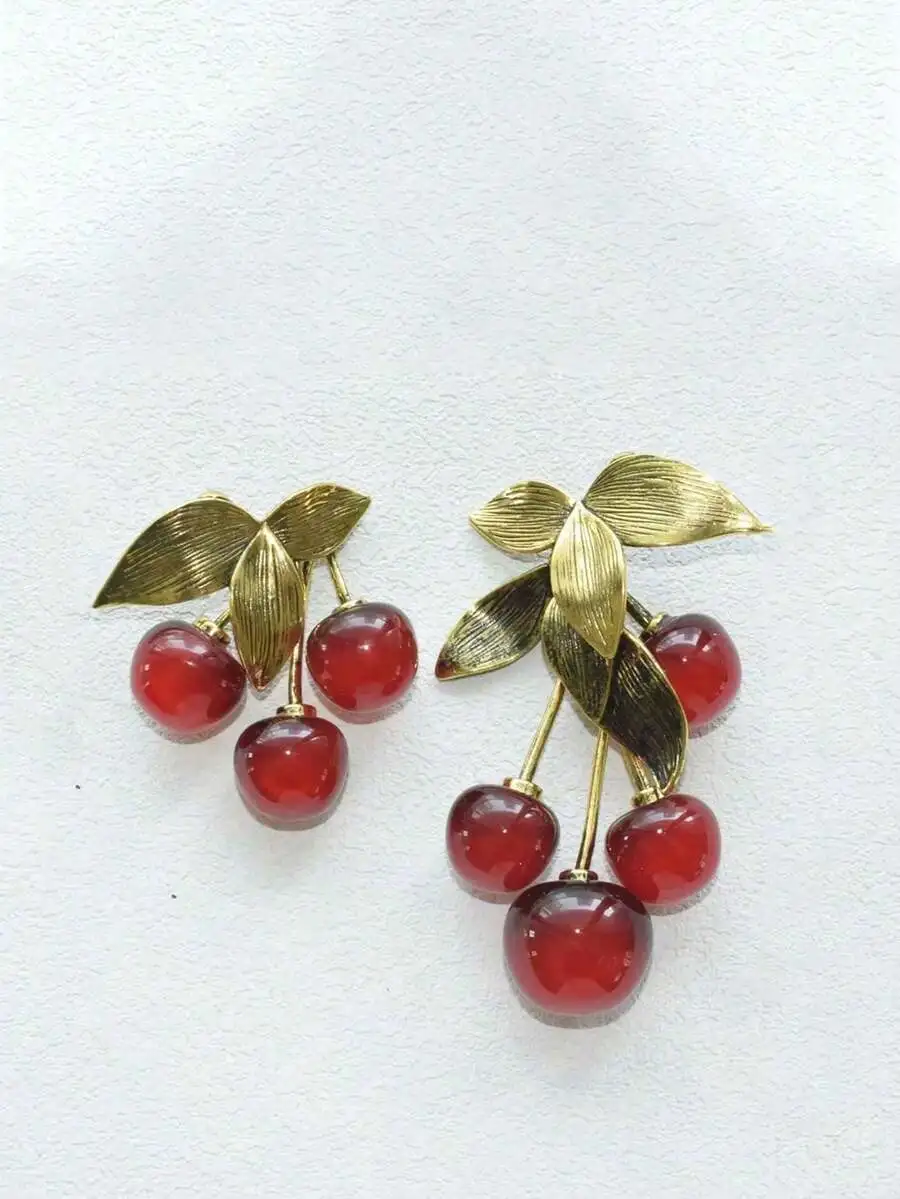 Red Resin Cherry Earrings With Gold Tone Leaves For Women Party Gift
Red Resin Cherry Earrings With Gold Tone Leaves For Women Party Gift