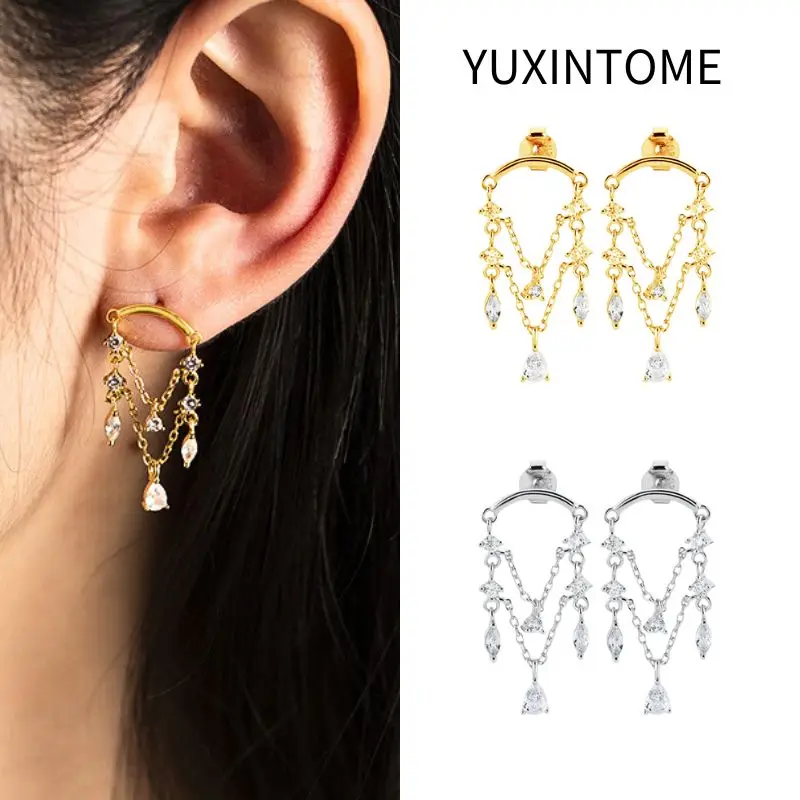 925 Sterling Silver Needle Multi Chain tassel Stud Earrings For Women Exquisite Water Drop Crystal Earrings Luxury Jewelry
925 Sterling Silver Needle Multi Chain tassel Stud Earrings For Women Exquisite Water Drop Crystal Earrings Luxury Jewelry