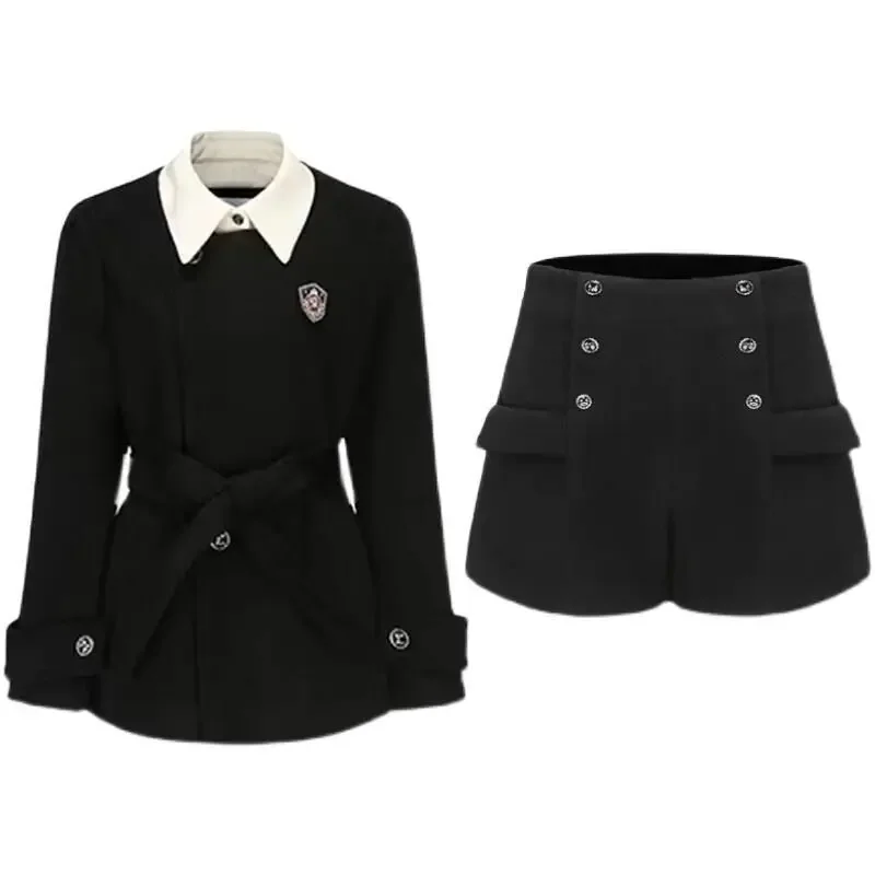 Academy Style-conjunto negro de dos piezas para mujer, traje corto de cintura alta, elegante, colección de otoño e invierno
Academy Style-conjunto negro de dos piezas para mujer, traje corto de cintura alta, elegante, colección de otoño e invierno
