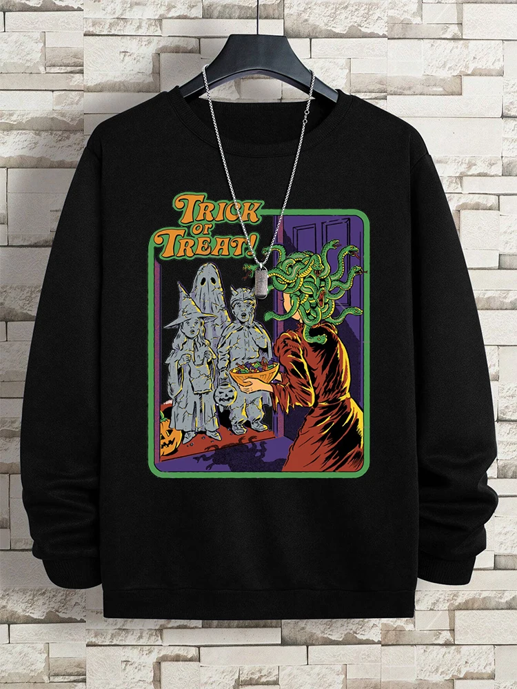 Trick Or Treat Sweatshirts For Men Women Halloween Theme Long Sleeved Round Neck Pullover Fashion Creative Autumn Casual Hoodies
Trick Or Treat Sweatshirts For Men Women Halloween Theme Long Sleeved Round Neck Pullover Fashion Creative Autumn Casual Hoodies
