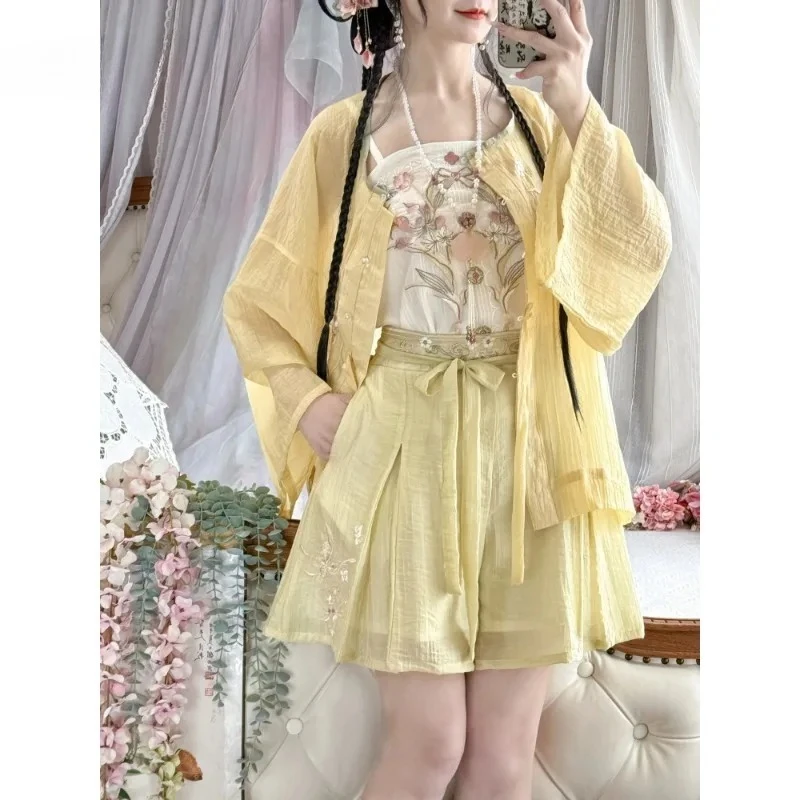 Hanfu Set Embroidery Round-Neck Top Shirt Strappy Shorts Traditional Chinese Women Summer Versatile Outfit Cosplay
Hanfu Set Embroidery Round-Neck Top Shirt Strappy Shorts Traditional Chinese Women Summer Versatile Outfit Cosplay