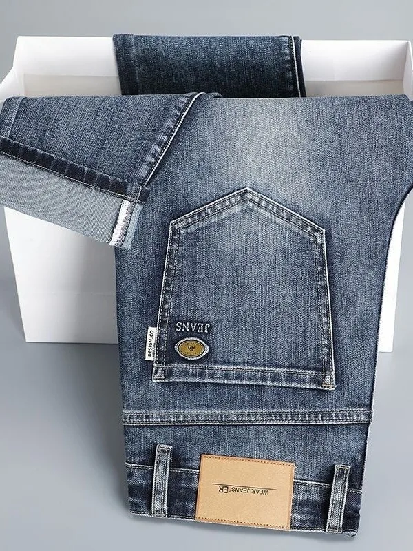 Summer Men's Slim Fit Straight Leg Jeans Elastic Casual Pants High Waist mid Rise Clean Look Classic Blue Denim Casual Wear
Summer Men's Slim Fit Straight Leg Jeans Elastic Casual Pants High Waist mid Rise Clean Look Classic Blue Denim Casual Wear