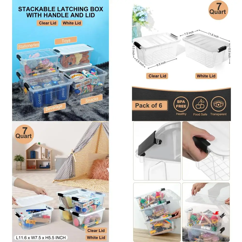 Набор из 6 прозрачных штабелируемых контейнеров для хранения объемом 7 кварт с крышками и защелками для дома, офиса и организации пространства в классах
Набор из 6 прозрачных штабелируемых контейнеров для хранения объемом 7 кварт с крышками и защелками для дома, офиса и организации пространства в классах