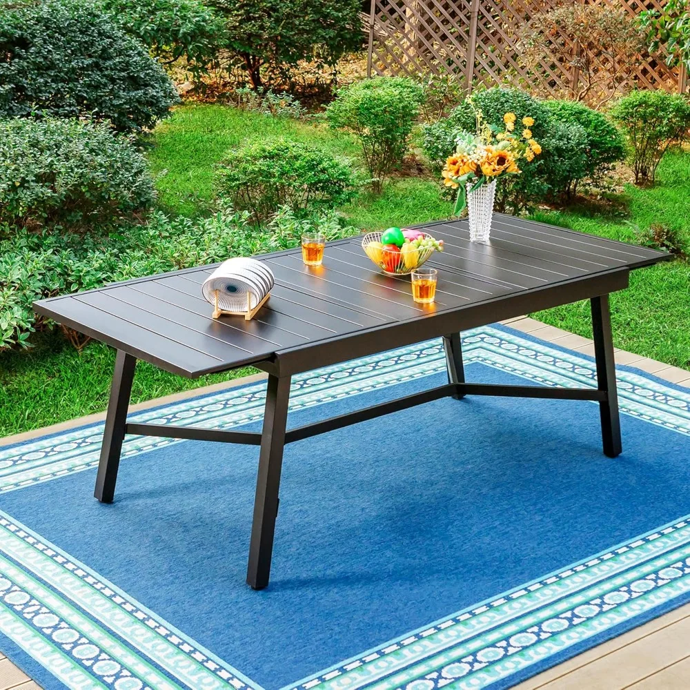 Expandable Patio Dining Table Metal Outdoor Table for 6-8 Person Lawn Garden Bistro Rectangular Table, with Adjustable Legs
Expandable Patio Dining Table Metal Outdoor Table for 6-8 Person Lawn Garden Bistro Rectangular Table, with Adjustable Legs