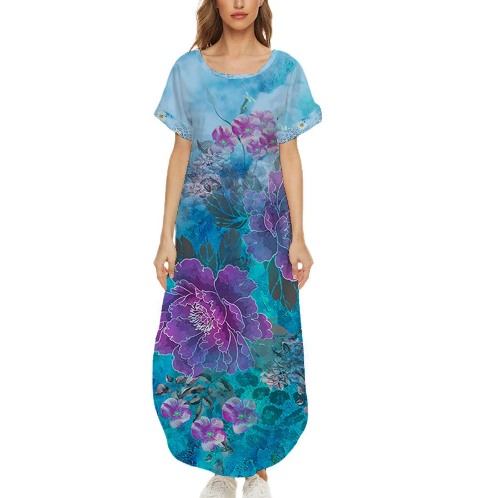 New Women Maxi Dresses Summer Casual Loose Party Dresses Peony Printed Short-sleeved Hem Irregular Round Neck Dress
New Women Maxi Dresses Summer Casual Loose Party Dresses Peony Printed Short-sleeved Hem Irregular Round Neck Dress