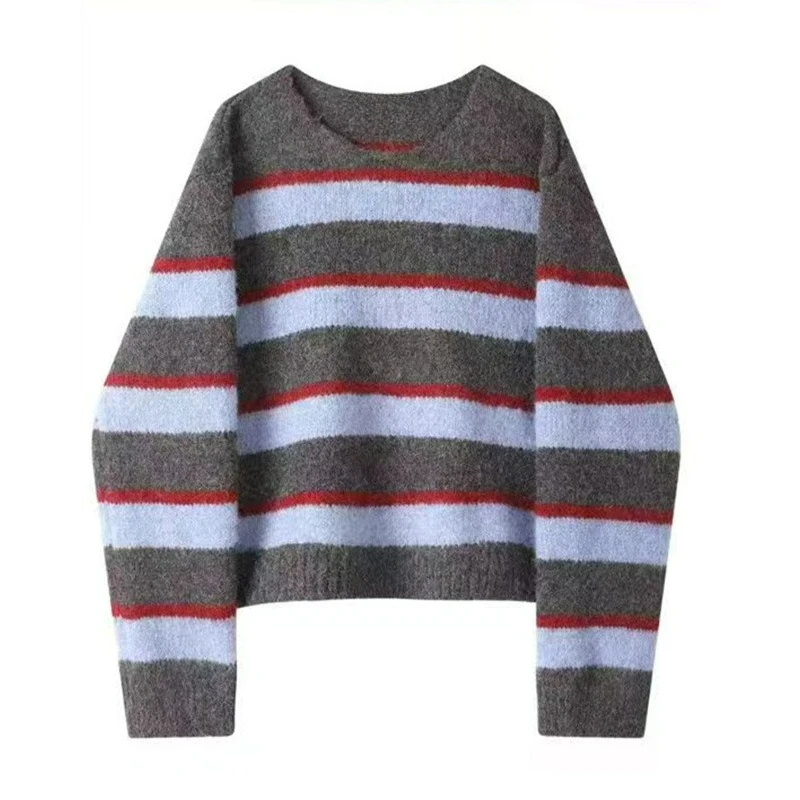 Полосатая вязаная рубашка для женщин, свитер нового стиля 2025 года, осенний пуловер, трикотаж
Полосатая вязаная рубашка для женщин, свитер нового стиля 2025 года, осенний пуловер, трикотаж