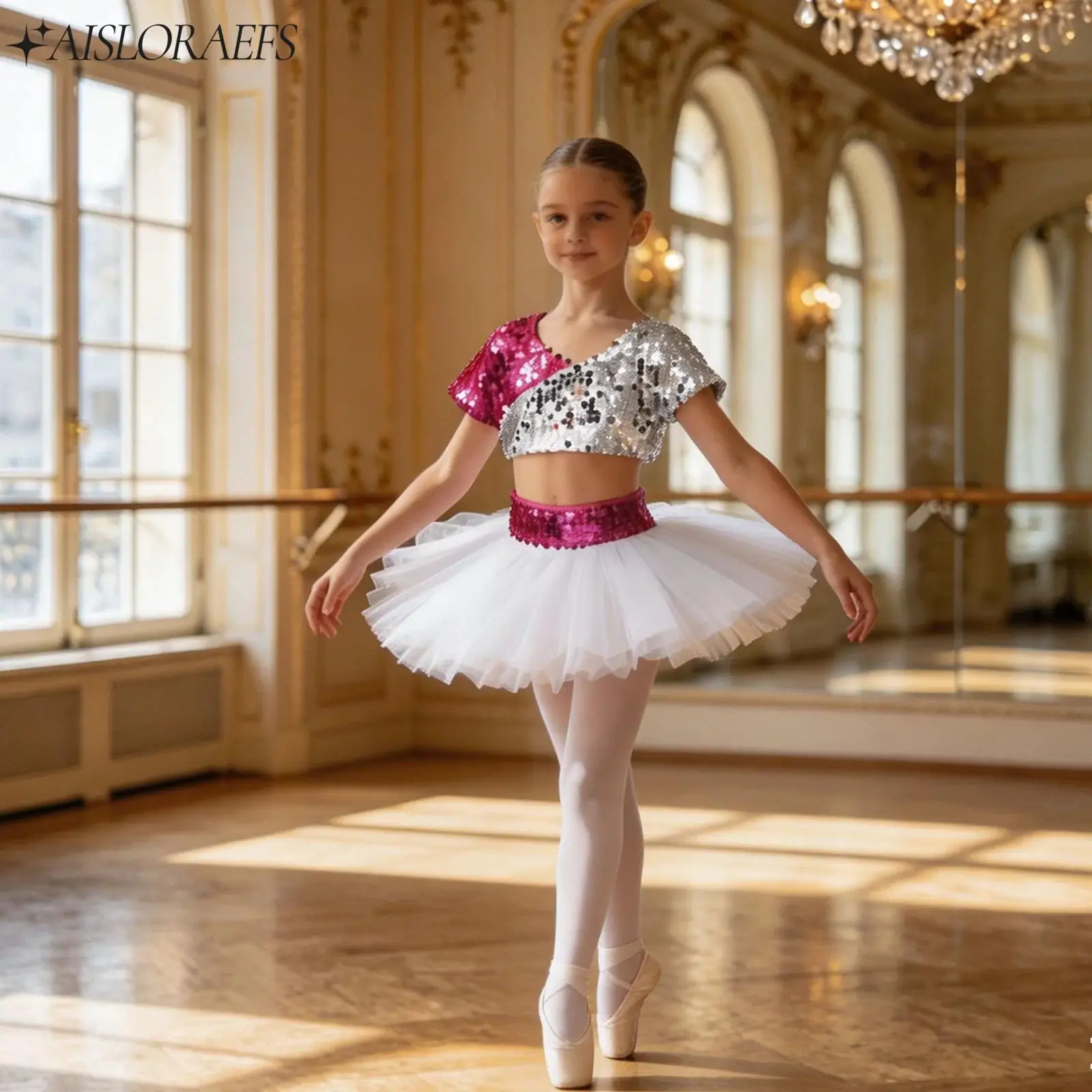 Kids Girls Rhythmic Dance Outfit V-neck Short Sleeve Crop Top with Skirt Jazz Contemporary Dance Cheerleading Performance Dress
Kids Girls Rhythmic Dance Outfit V-neck Short Sleeve Crop Top with Skirt Jazz Contemporary Dance Cheerleading Performance Dress